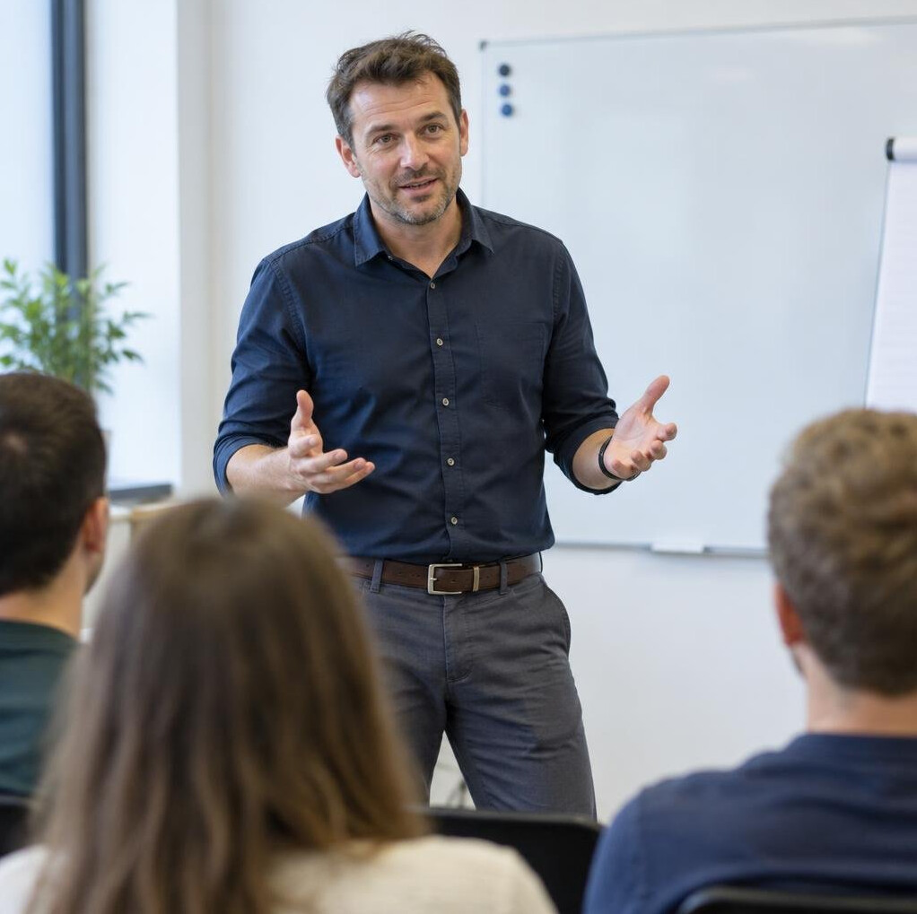 Czech man speaker engaging with an audience during a workshop